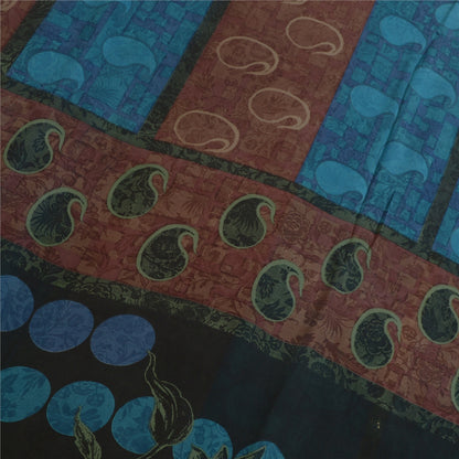 Санскритские винтажные сари сине-коричневые, чистый шелк жоржет, сари с принтом, ремесло, устойчивая ткань