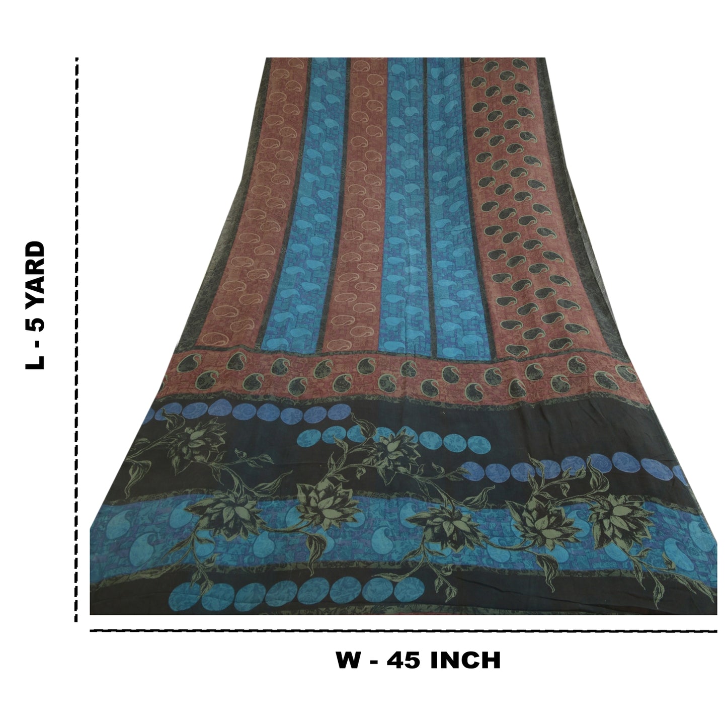 Санскритские винтажные сари сине-коричневые, чистый шелк жоржет, сари с принтом, ремесло, устойчивая ткань