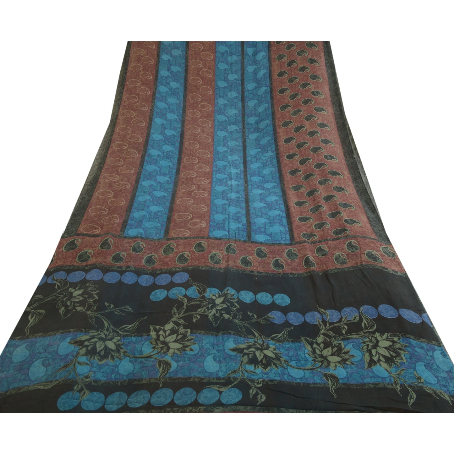 Санскритские винтажные сари сине-коричневые, чистый шелк жоржет, сари с принтом, ремесло, устойчивая ткань