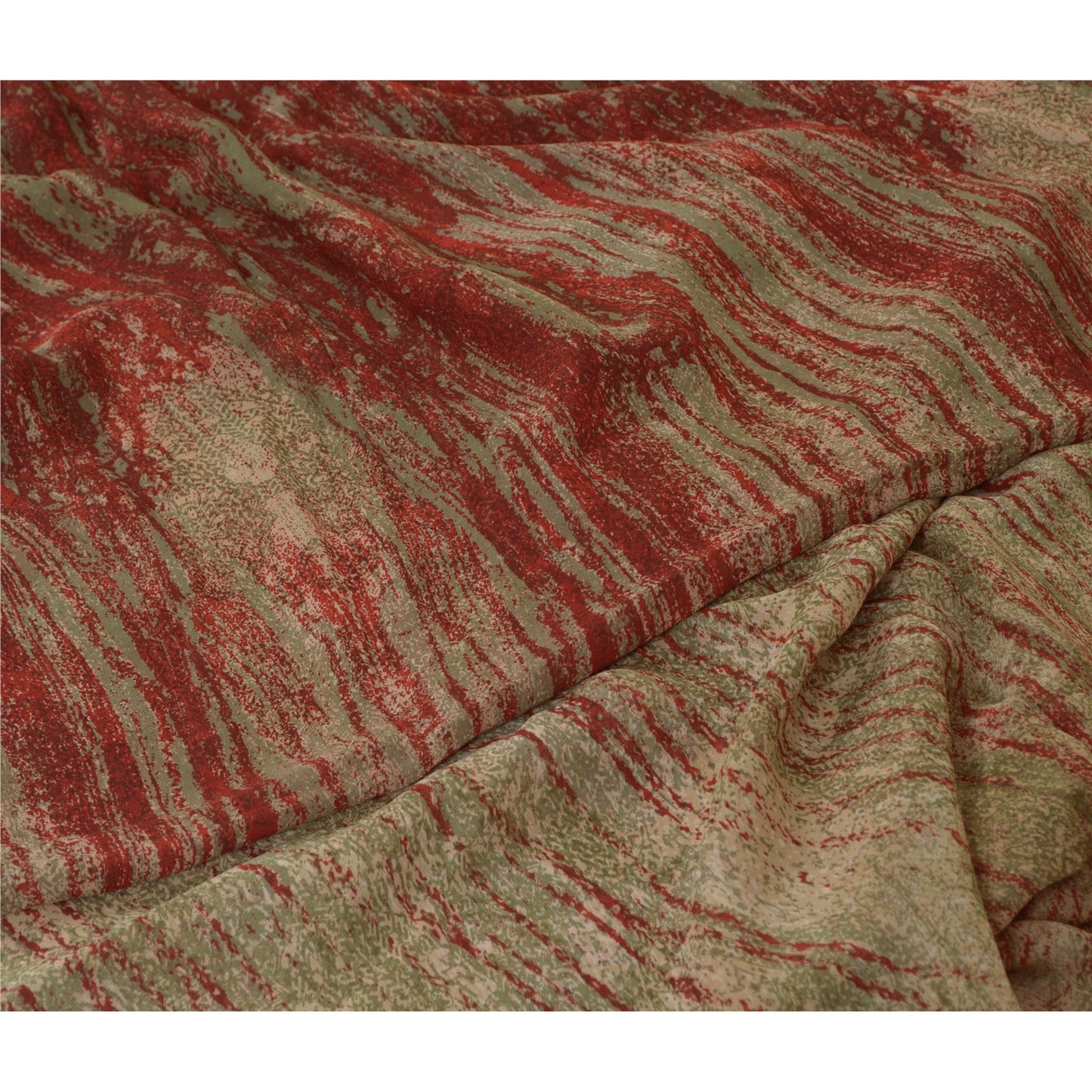 Sanskriti Vintage Sarees Red/Green Pure Georgette Silk Print Sari Craft Sustainable Fabric