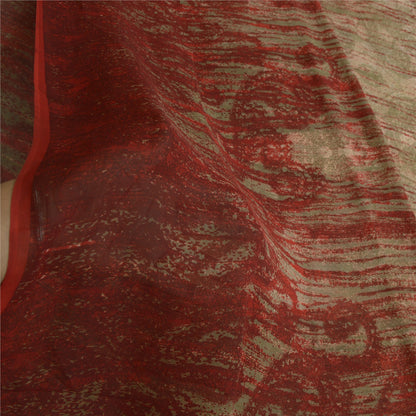 Sanskriti Vintage Sarees Red/Green Pure Georgette Silk Print Sari Craft Sustainable Fabric