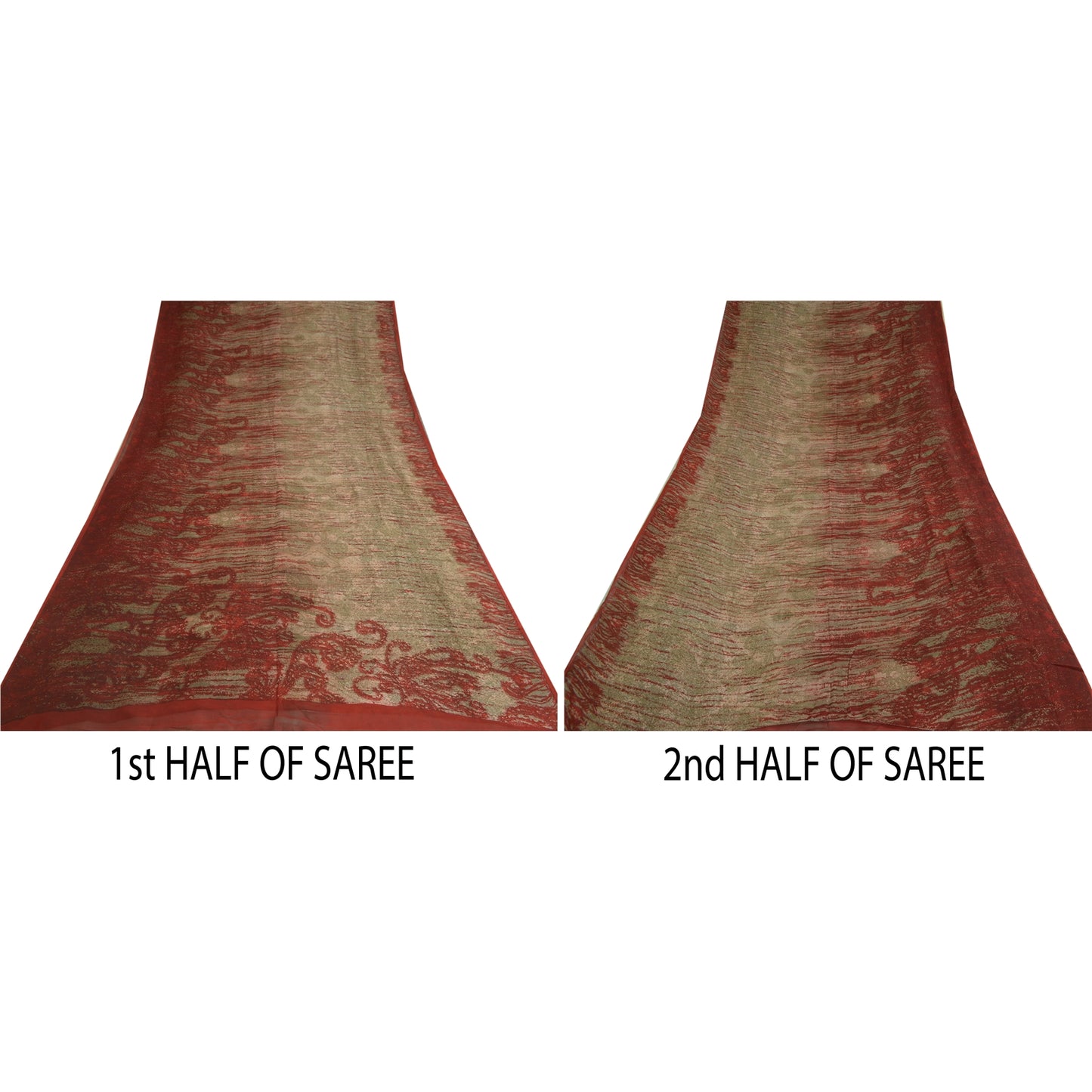 Sanskriti Vintage Sarees Red/Green Pure Georgette Silk Print Sari Craft Sustainable Fabric