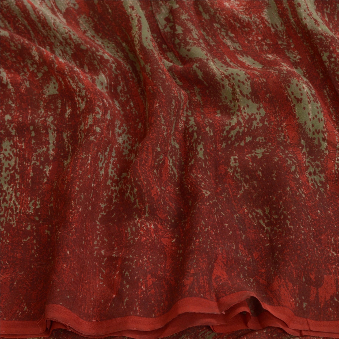 Sanskriti Vintage Sarees Red/Green Pure Georgette Silk Print Sari Craft Sustainable Fabric