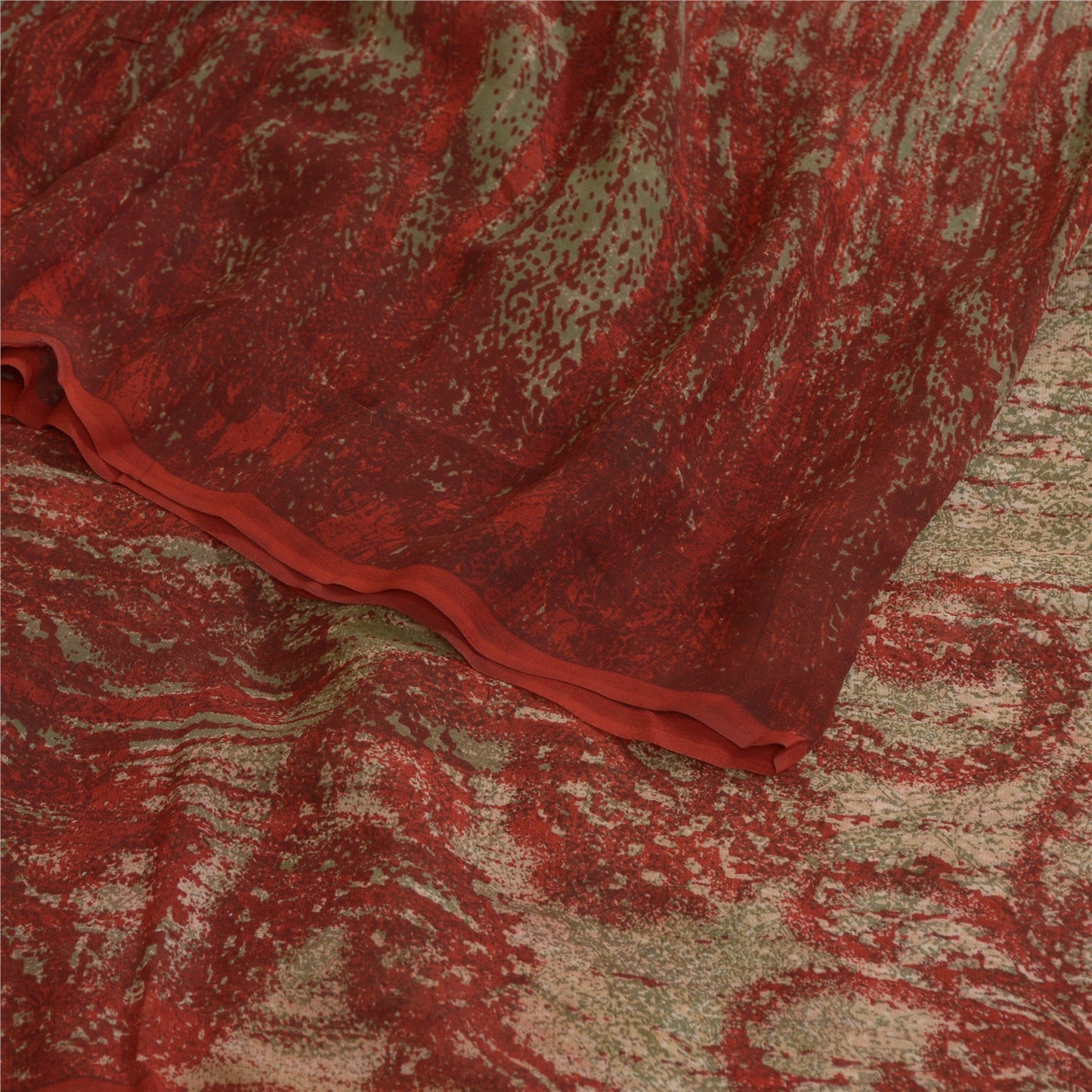 Sanskriti Vintage Sarees Red/Green Pure Georgette Silk Print Sari Craft Sustainable Fabric
