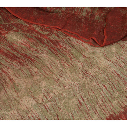 Sanskriti Vintage Sarees Red/Green Pure Georgette Silk Print Sari Craft Sustainable Fabric