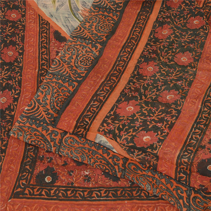 Sanskriti Vintage Black/Dark Red Sarees Pure Georgette Printed Sari Craft Sustainable Fabric