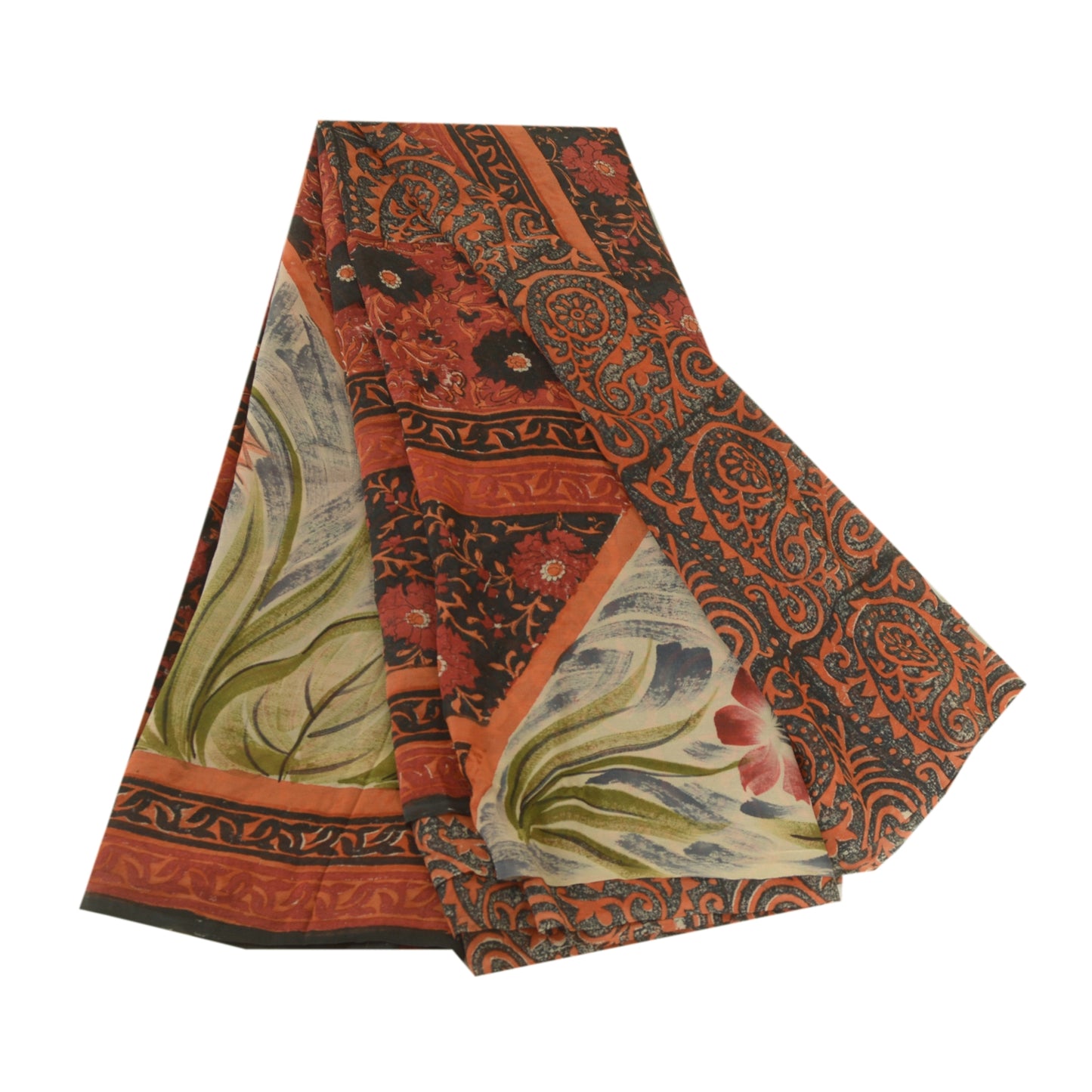 Sanskriti Vintage Black/Dark Red Sarees Pure Georgette Printed Sari Craft Sustainable Fabric