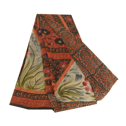 Sanskriti Vintage Black/Dark Red Sarees Pure Georgette Printed Sari Craft Sustainable Fabric