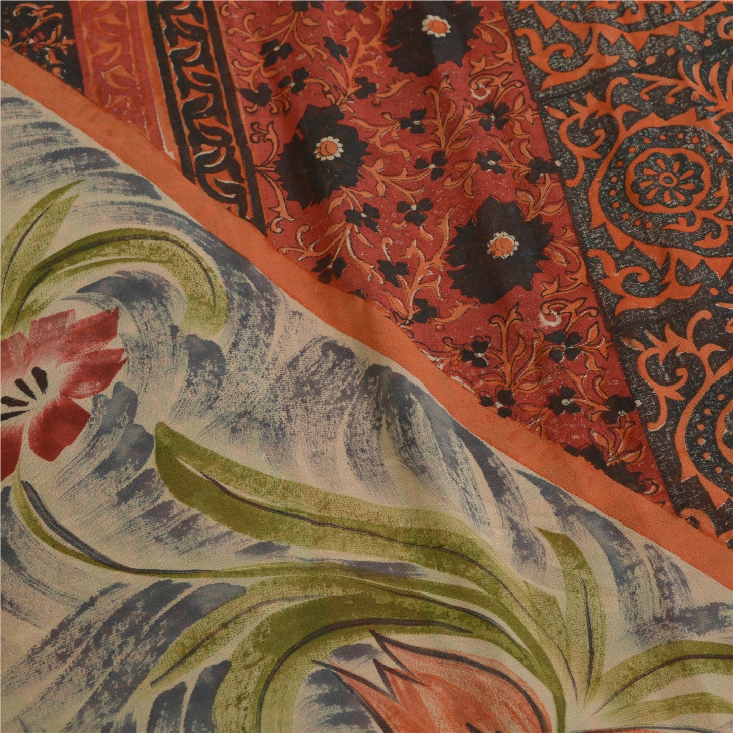 Sanskriti Vintage Black/Dark Red Sarees Pure Georgette Printed Sari Craft Sustainable Fabric