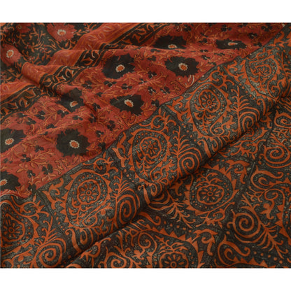 Sanskriti Vintage Black/Dark Red Sarees Pure Georgette Printed Sari Craft Sustainable Fabric