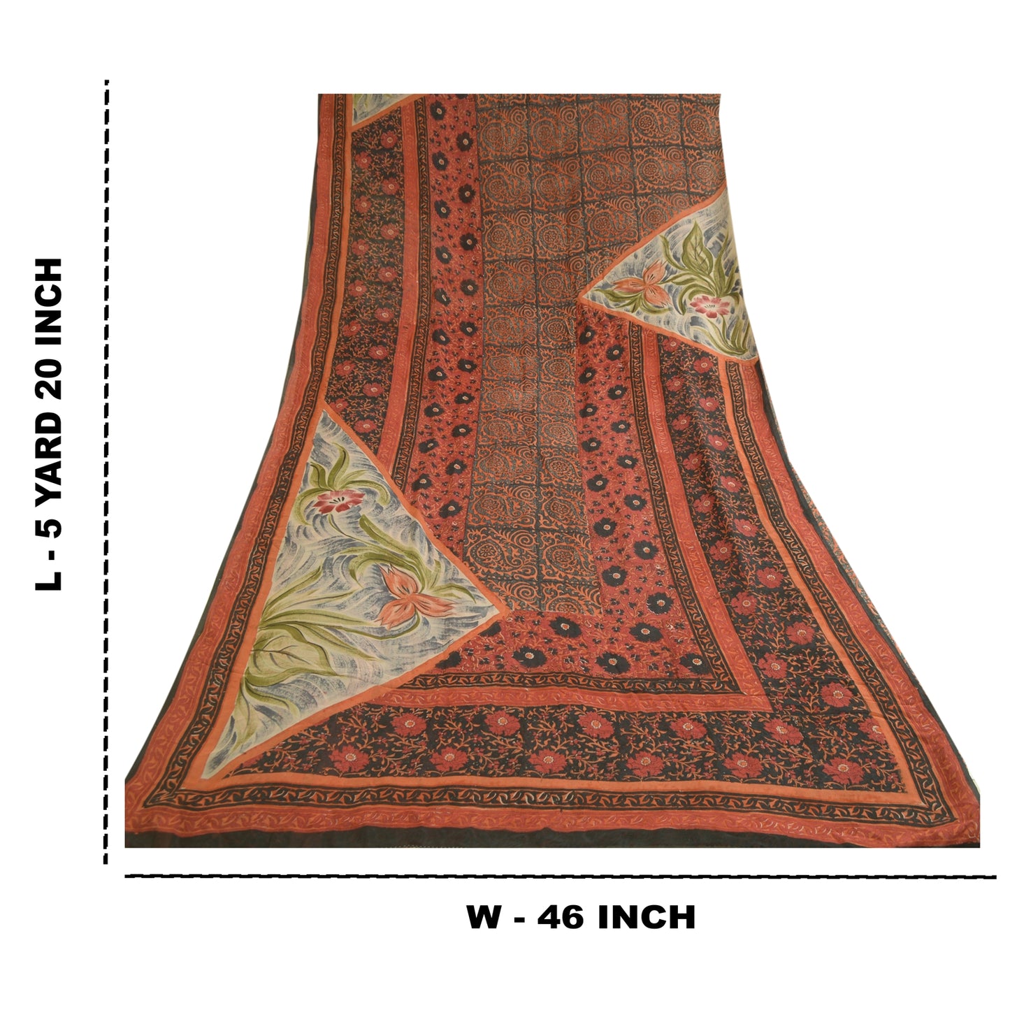 Sanskriti Vintage Black/Dark Red Sarees Pure Georgette Printed Sari Craft Sustainable Fabric