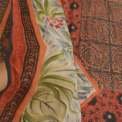 Sanskriti Vintage Black/Dark Red Sarees Pure Georgette Printed Sari Craft Sustainable Fabric