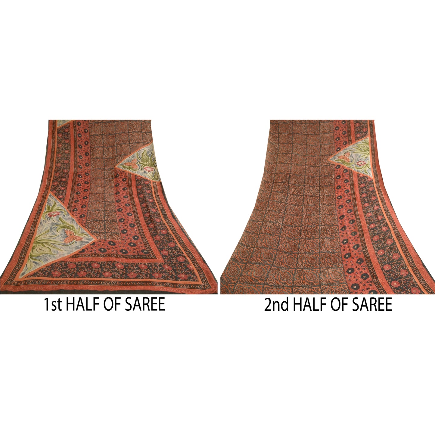 Sanskriti Vintage Black/Dark Red Sarees Pure Georgette Printed Sari Craft Sustainable Fabric