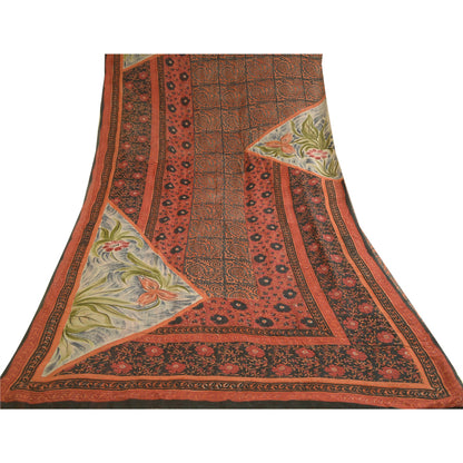 Sanskriti Vintage Black/Dark Red Sarees Pure Georgette Printed Sari Craft Sustainable Fabric