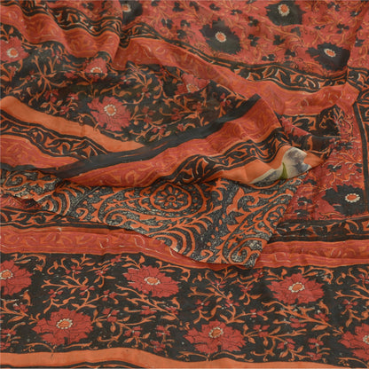 Sanskriti Vintage Black/Dark Red Sarees Pure Georgette Printed Sari Craft Sustainable Fabric