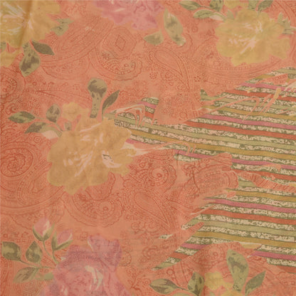 Sanskriti Vintage Sarees Peach Pure Georgette Silk Printed Sari Craft Sustainable Fabric