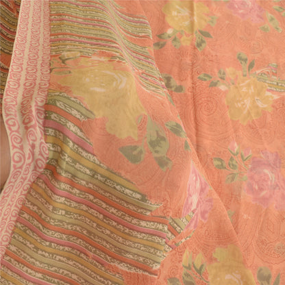 Sanskriti Vintage Sarees Peach Pure Georgette Silk Printed Sari Craft Sustainable Fabric