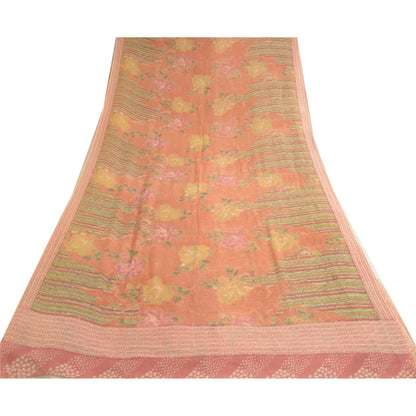 Sanskriti Vintage Sarees Peach Pure Georgette Silk Printed Sari Craft Sustainable Fabric