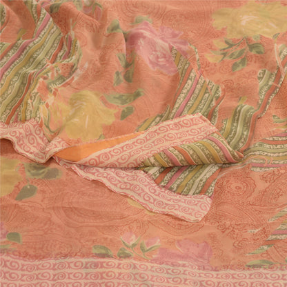 Sanskriti Vintage Sarees Peach Pure Georgette Silk Printed Sari Craft Sustainable Fabric