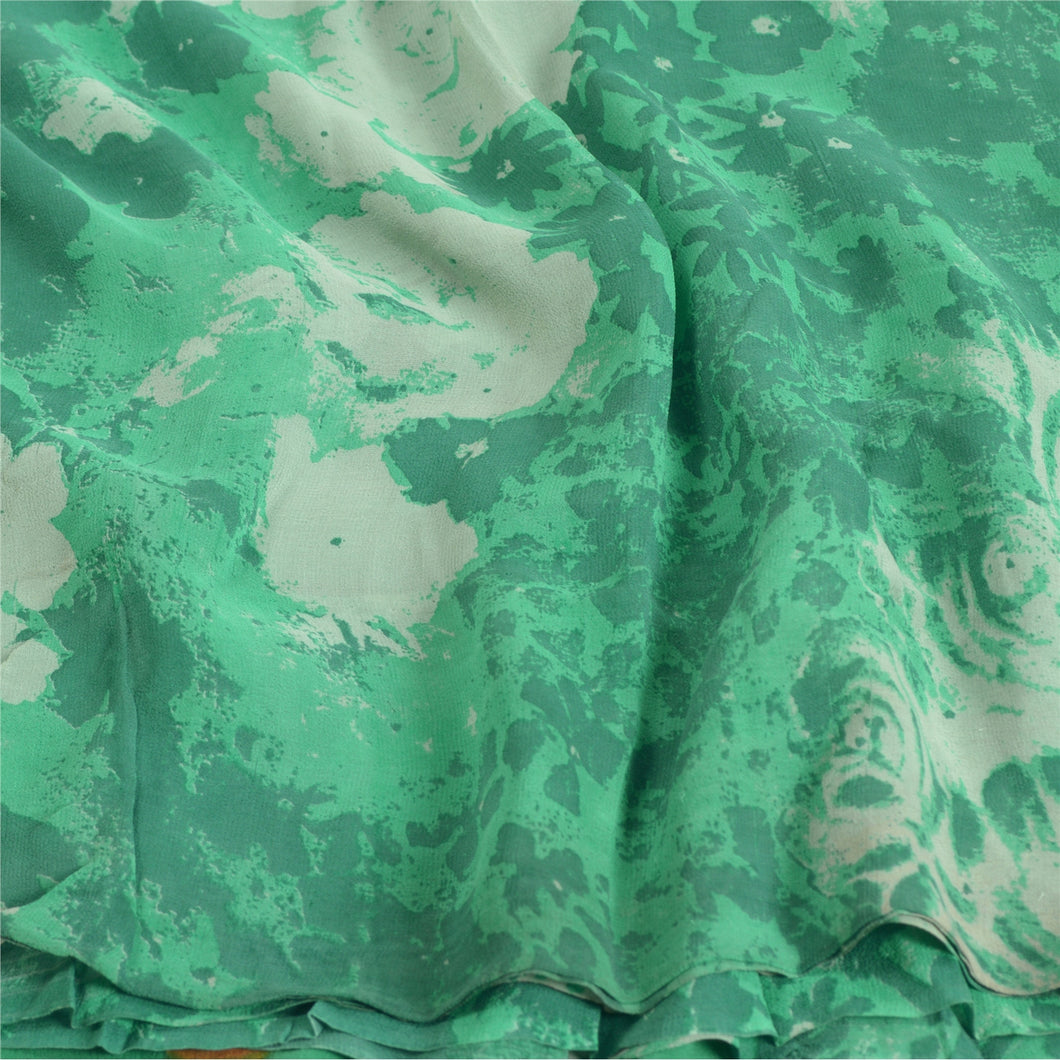 Sanskriti Vintage Sarees SeaGreen Pure Georgette Silk Printed Sari Craft Fabric