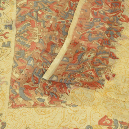 Sanskriti Vintage Sarees From India Lemon Georgette Printed Sari Craft Sustainable Fabric