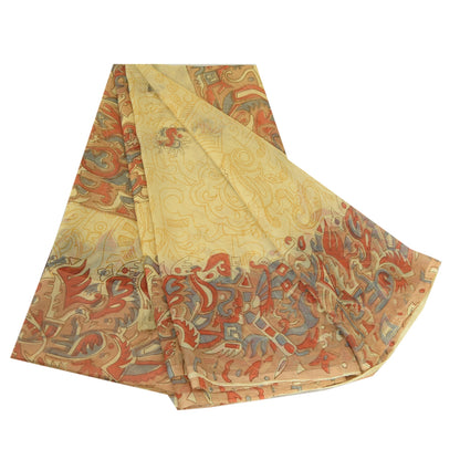 Sanskriti Vintage Sarees From India Lemon Georgette Printed Sari Craft Sustainable Fabric