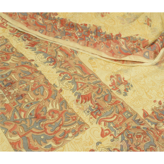 Sanskriti vintage sarier fra Indien med citrongeorgette-tryk og bæredygtigt stof
