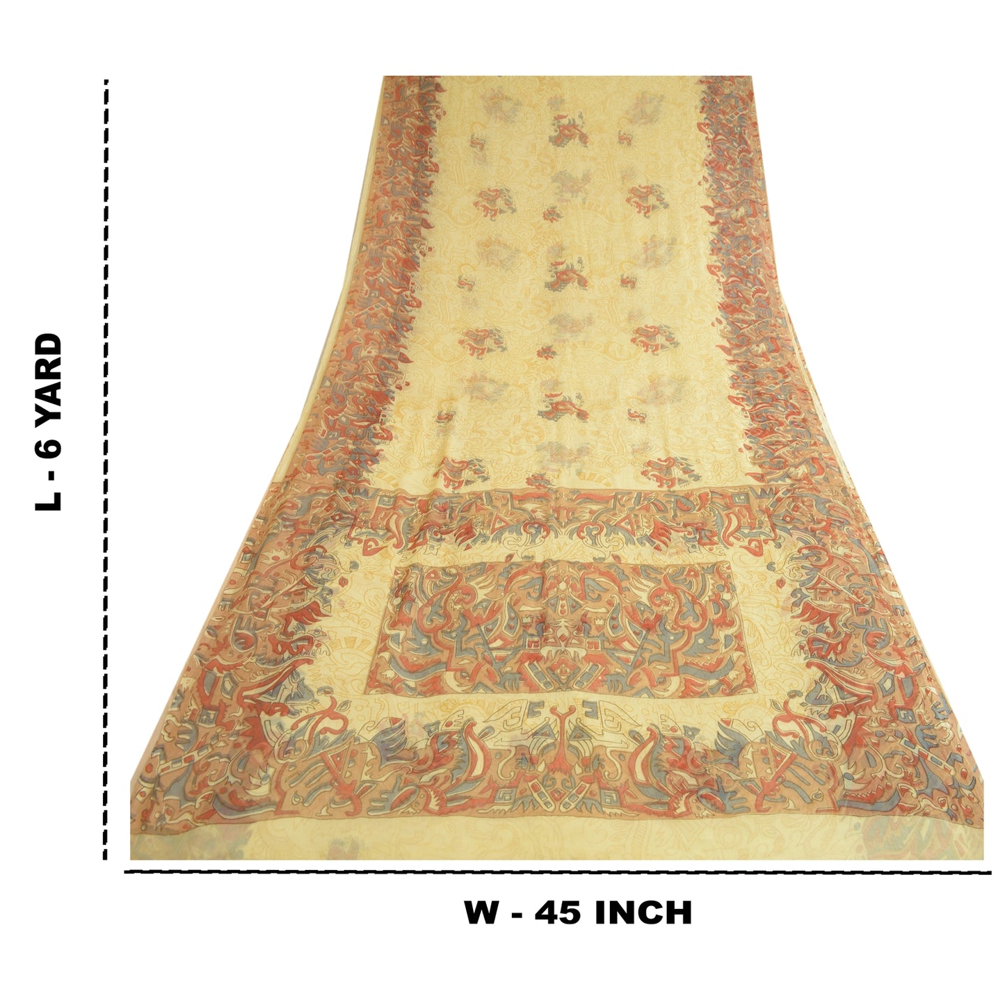 Sanskriti Vintage Sarees From India Lemon Georgette Printed Sari Craft Sustainable Fabric