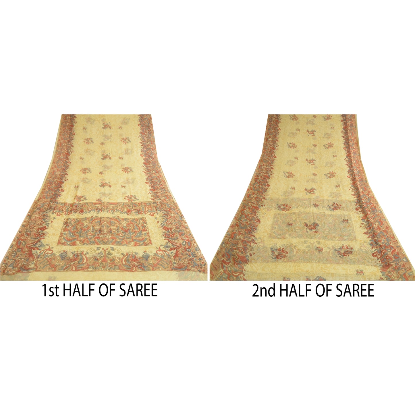 Sanskriti Vintage Sarees From India Lemon Georgette Printed Sari Craft Sustainable Fabric