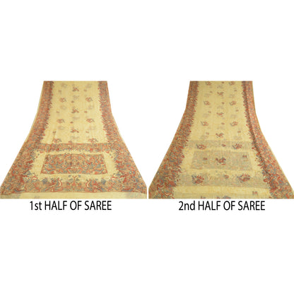 Sanskriti Vintage Sarees From India Lemon Georgette Printed Sari Craft Sustainable Fabric