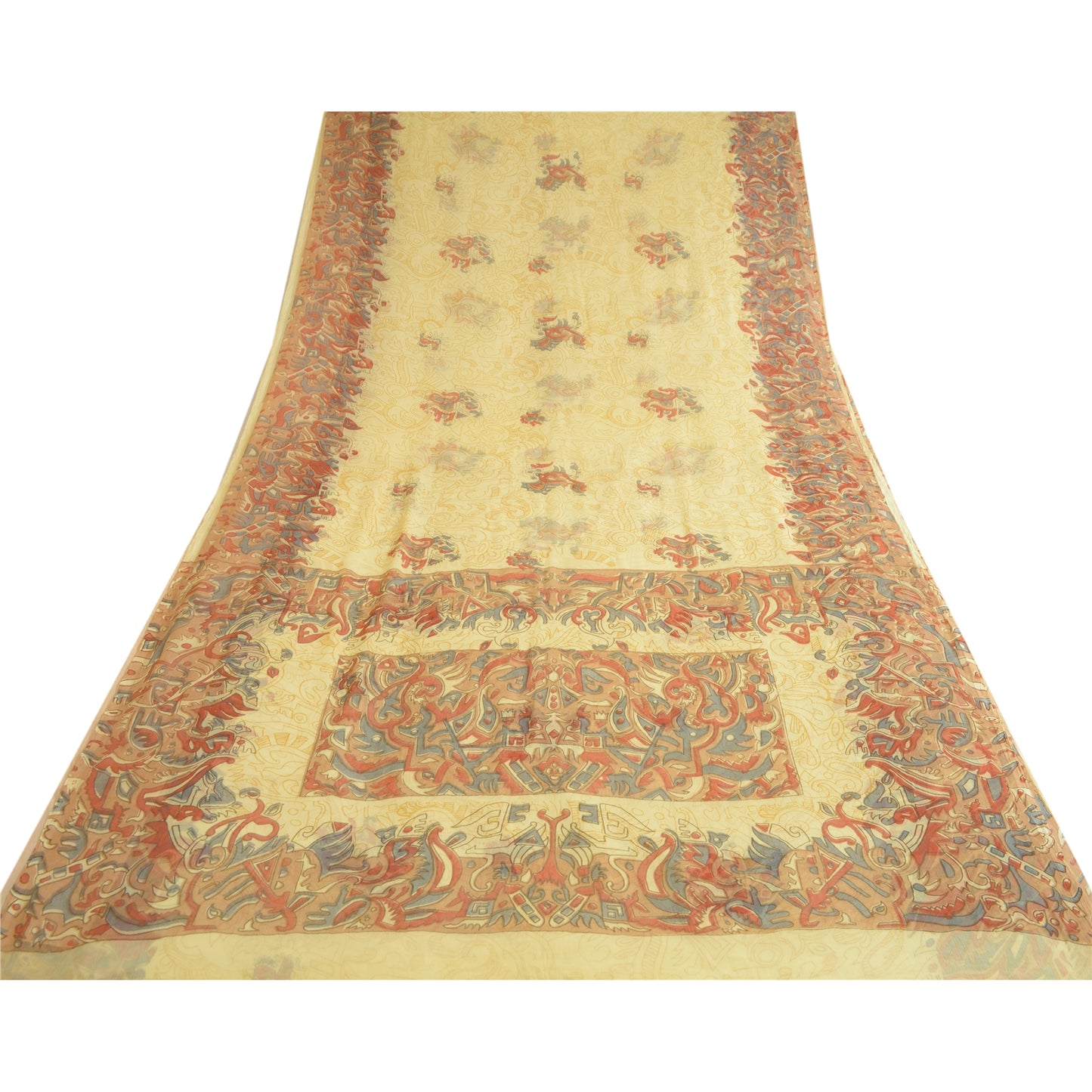 Sanskriti Vintage Sarees From India Lemon Georgette Printed Sari Craft Sustainable Fabric