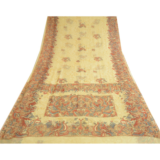 Sanskriti Vintage Sarees From India Lemon Georgette Printed Sari Craft Sustainable Fabric