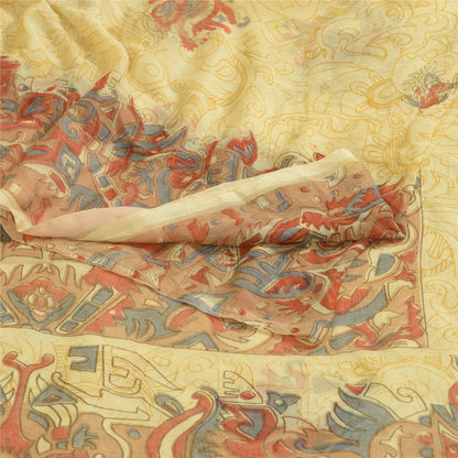 Sanskriti Vintage Sarees From India Lemon Georgette Printed Sari Craft Sustainable Fabric