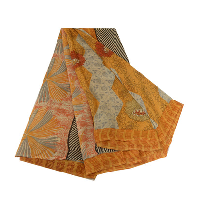 Sanskriti Vintage Sarees Multicolor Pure Georgette Silk Print Sari Craft Sustainable Fabric