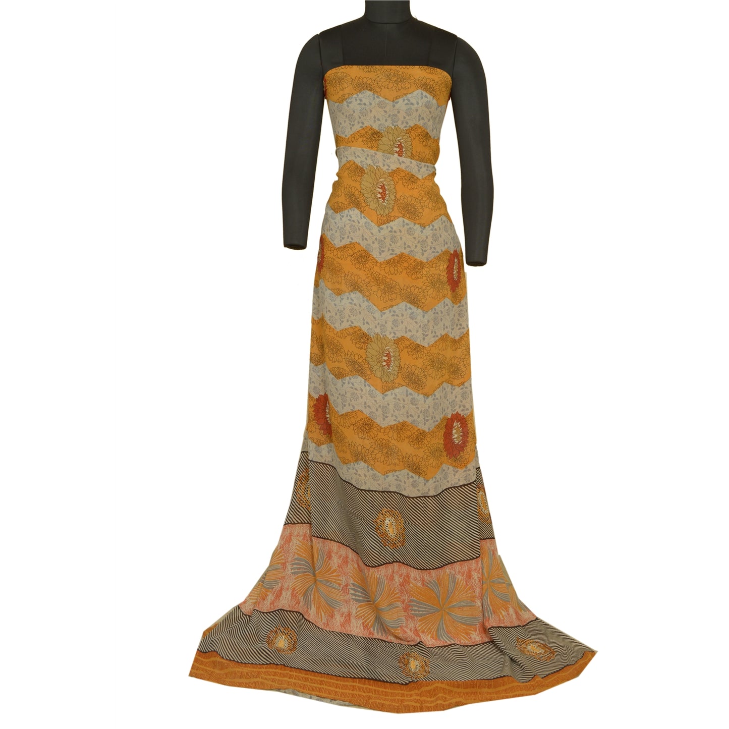 Sanskriti Vintage Sarees Multicolor Pure Georgette Silk Print Sari Craft Sustainable Fabric