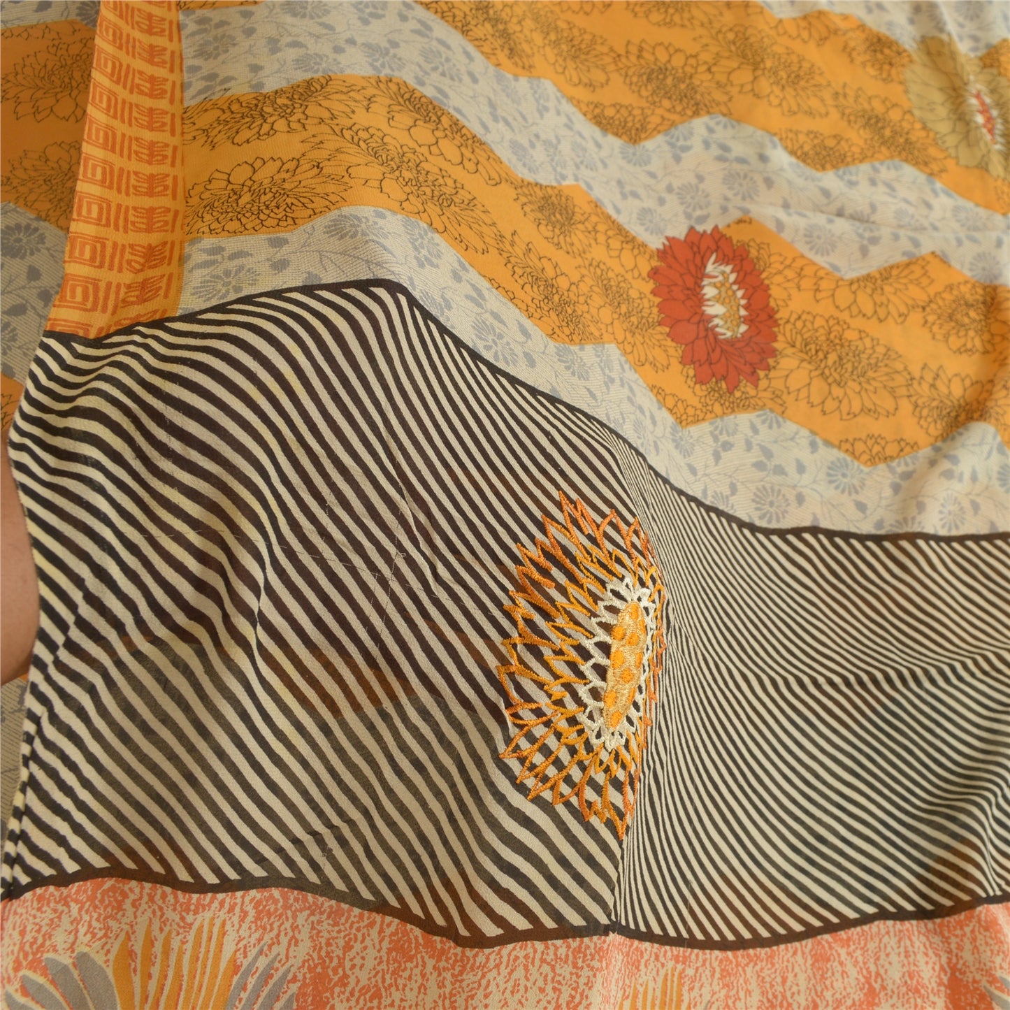 Sanskriti Vintage Sarees Multicolor Pure Georgette Silk Print Sari Craft Sustainable Fabric