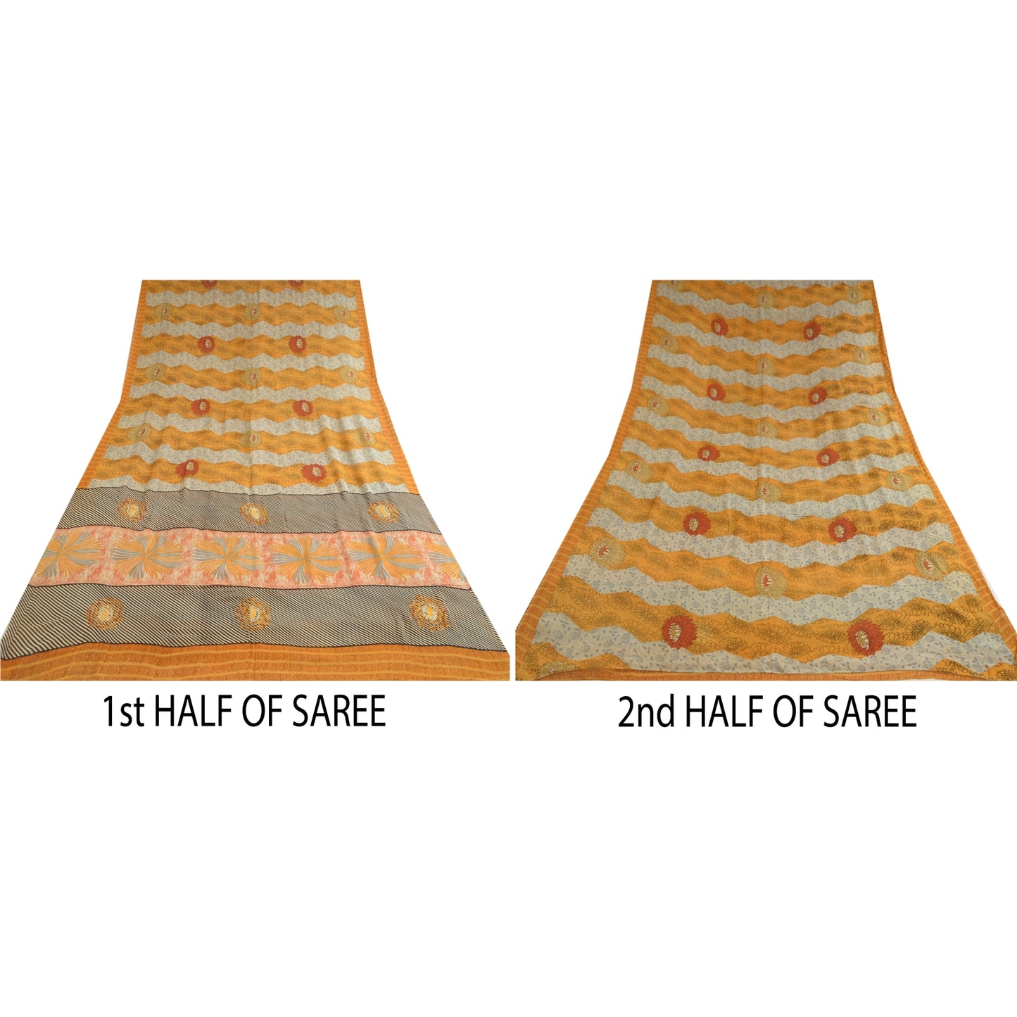 Sanskriti Vintage Sarees Multicolor Pure Georgette Silk Print Sari Craft Sustainable Fabric