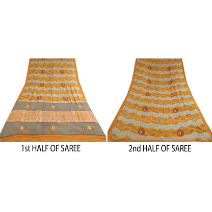 Sanskriti Vintage Sarees Multicolor Pure Georgette Silk Print Sari Craft Sustainable Fabric