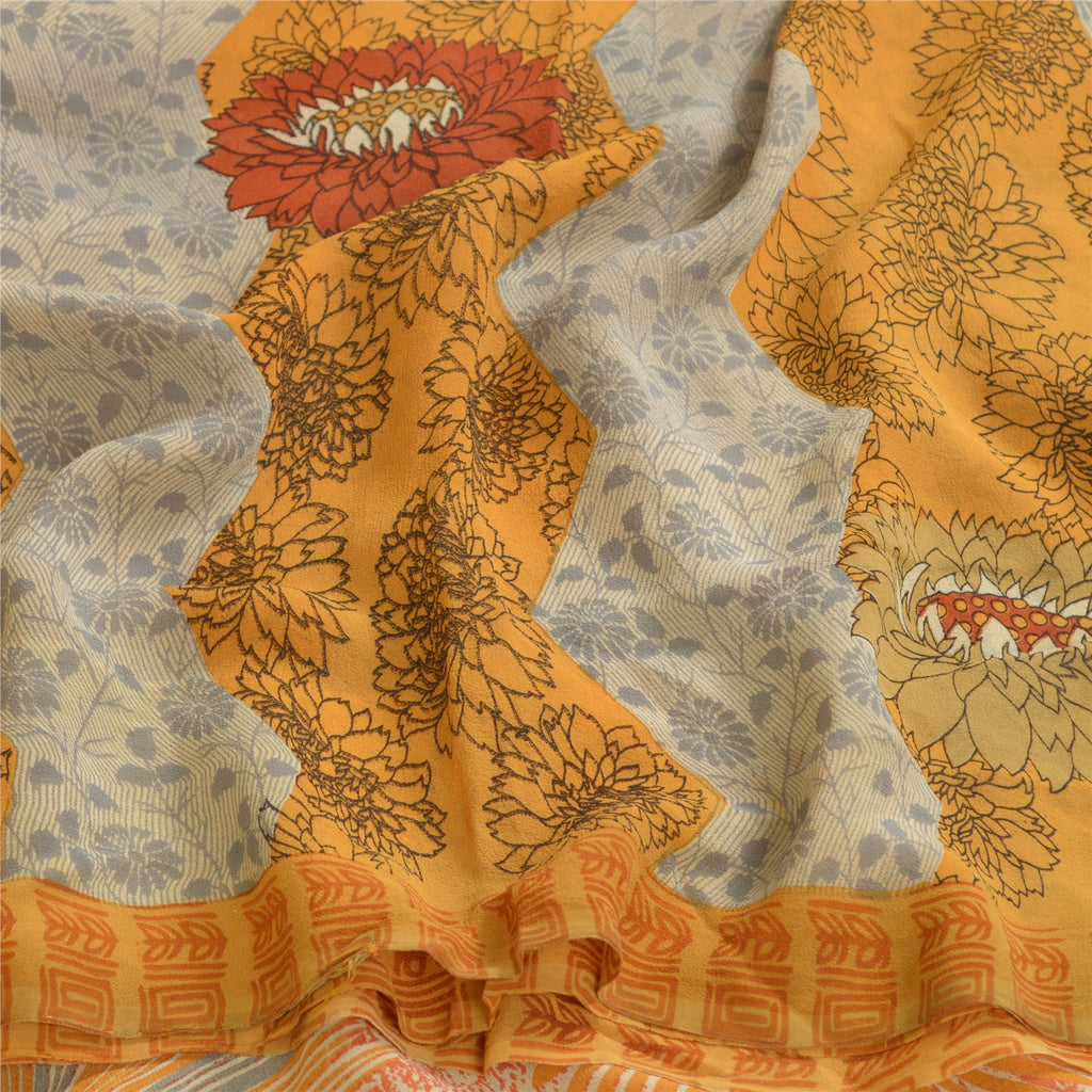 Sanskriti Vintage Sarees Multicolor Pure Georgette Silk Print Sari Craft Sustainable Fabric