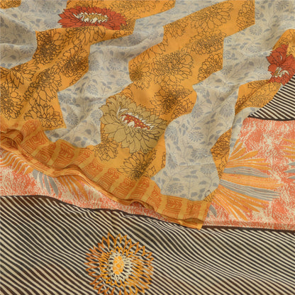 Sanskriti Vintage Sarees Multicolor Pure Georgette Silk Print Sari Craft Sustainable Fabric