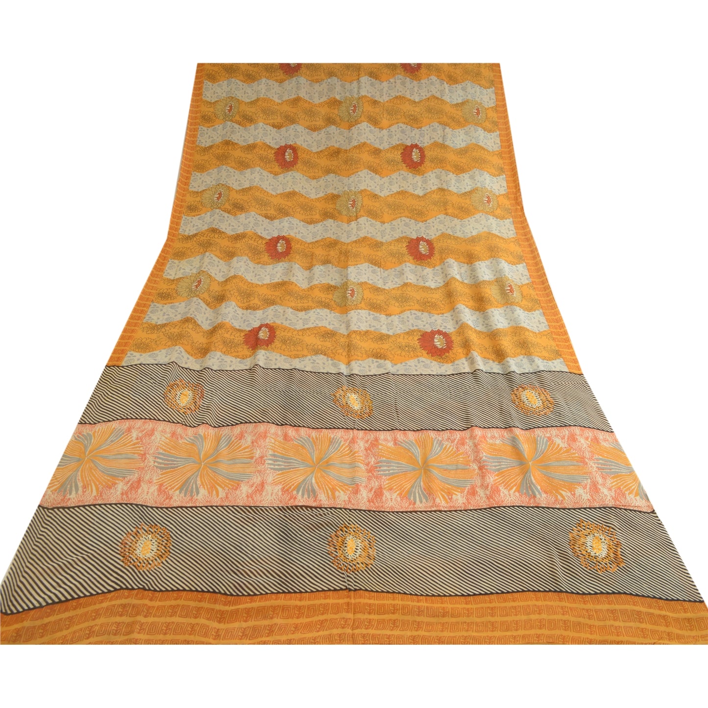 Sanskriti Vintage Sarees Multicolor Pure Georgette Silk Print Sari Craft Sustainable Fabric