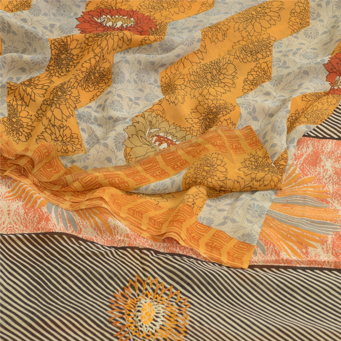 Sanskriti Vintage Sarees Multicolor Pure Georgette Silk Print Sari Craft Sustainable Fabric