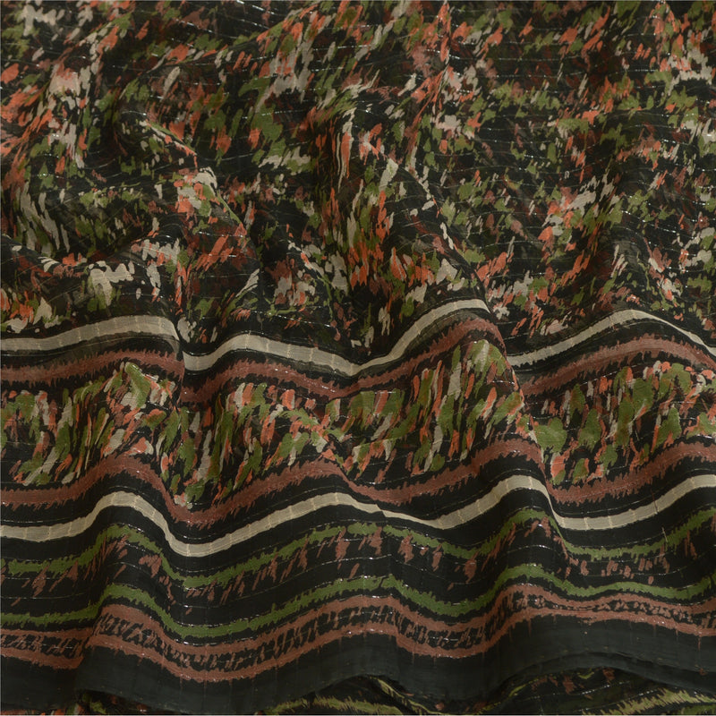 Sanskriti Vintage Sarees Black Pure Georgette Silk Printed Sari Craft Sustainable Fabric
