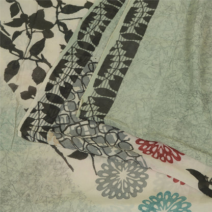 Sanskriti Vintage Sarees Light-Sea-Green Pure Georgette Silk Print Sari Sustainable Fabric
