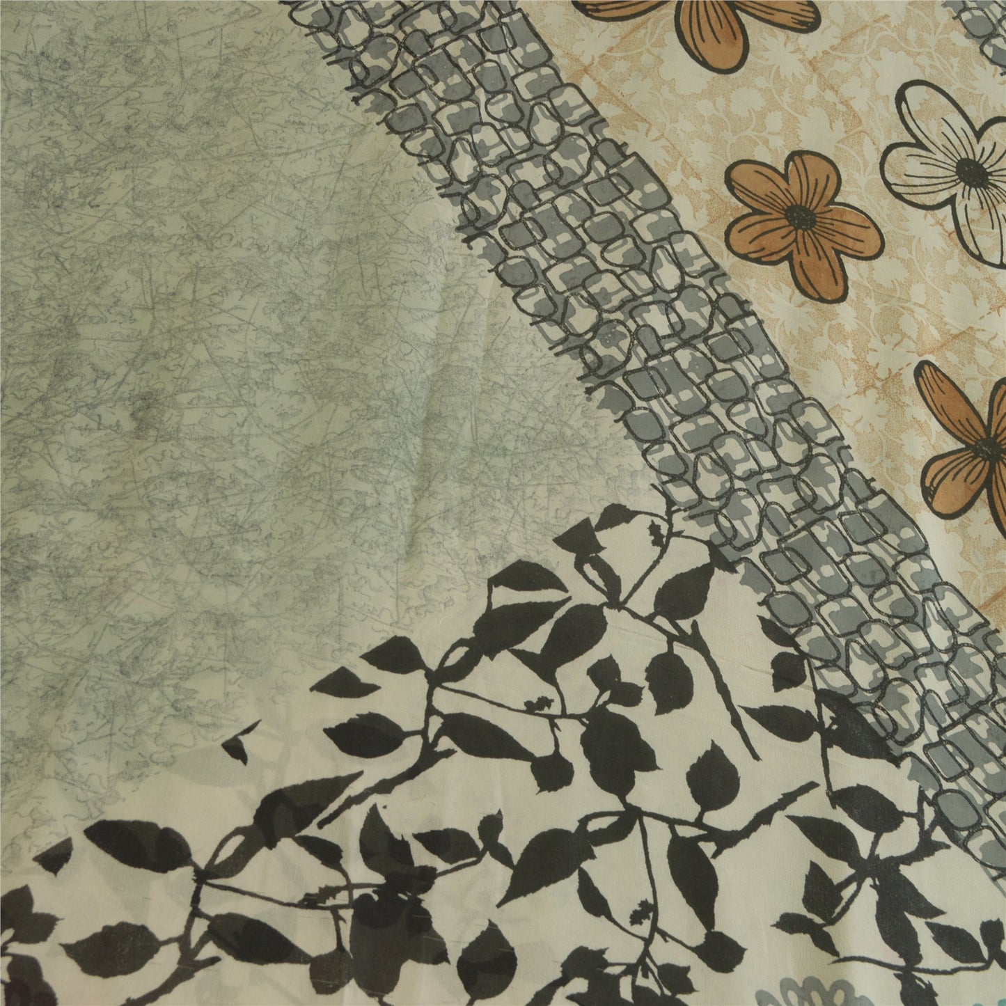 Sanskriti Vintage Sarees Light-Sea-Green Pure Georgette Silk Print Sari Sustainable Fabric