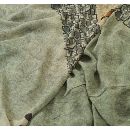 Sanskriti Vintage Sarees Light-Sea-Green Pure Georgette Silk Print Sari Sustainable Fabric