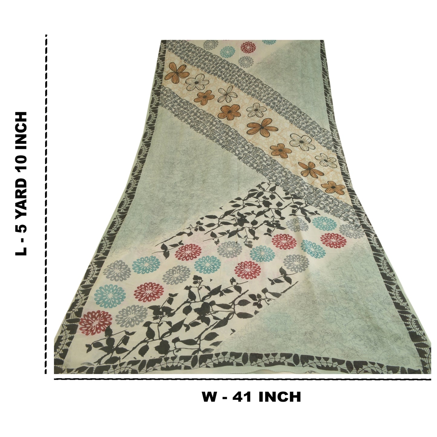 Sanskriti Vintage Sarees Light-Sea-Green Pure Georgette Silk Print Sari Sustainable Fabric