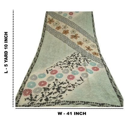 Sanskriti Vintage Sarees Light-Sea-Green Pure Georgette Silk Print Sari Sustainable Fabric