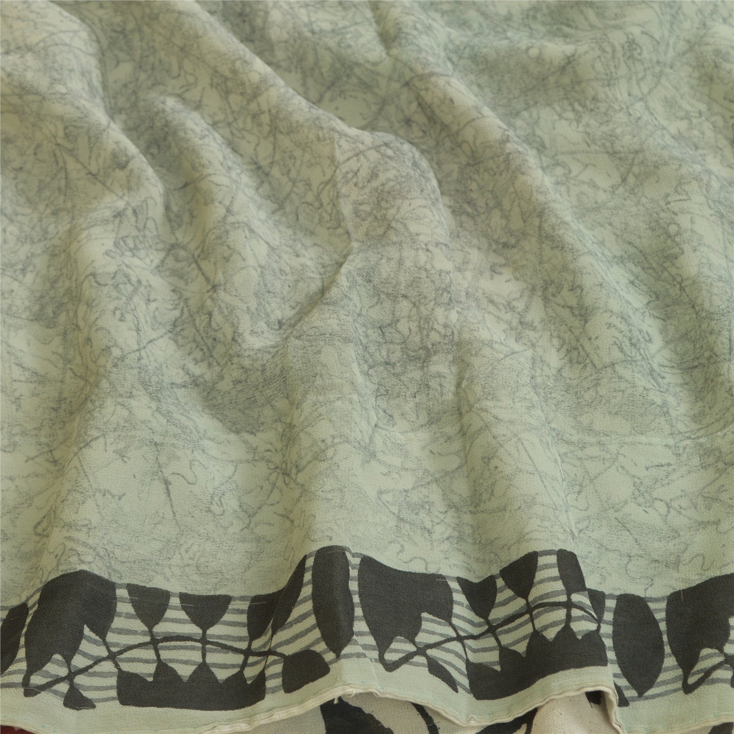 Sanskriti Vintage Sarees Light-Sea-Green Pure Georgette Silk Print Sari Sustainable Fabric