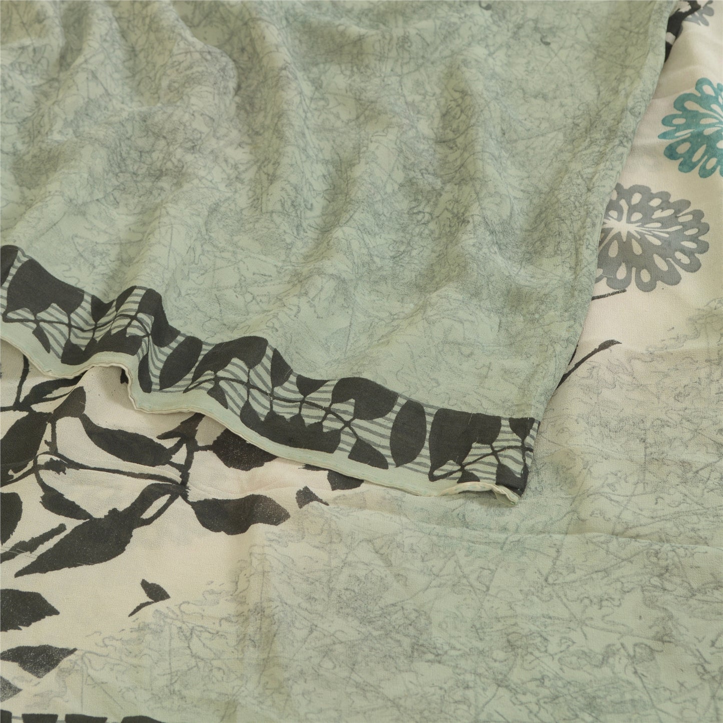 Sanskriti Vintage Sarees Light-Sea-Green Pure Georgette Silk Print Sari Sustainable Fabric